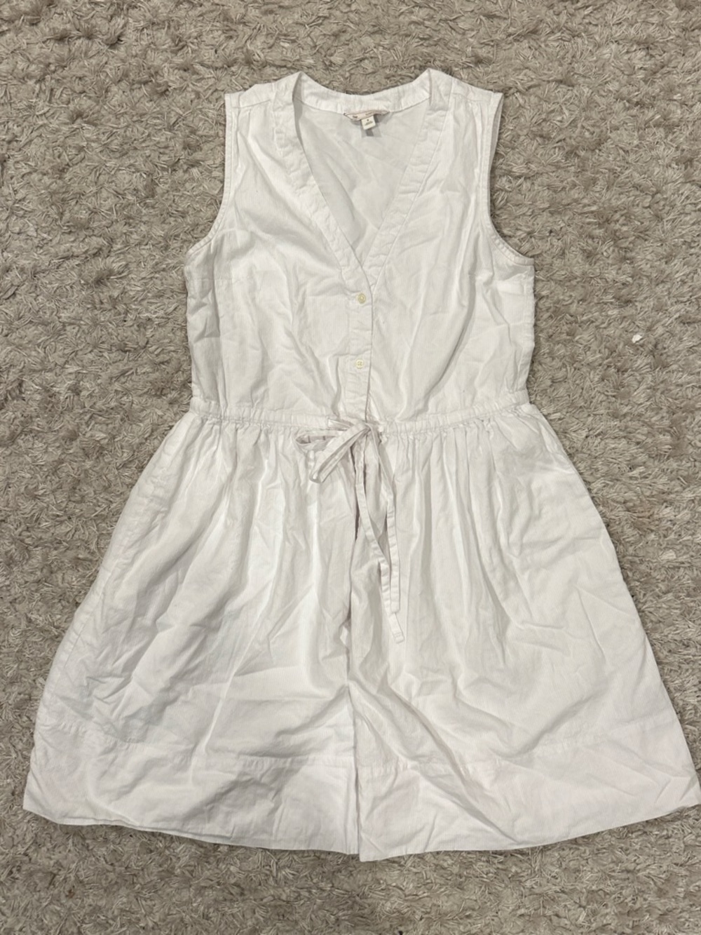 White Sleeveless V-Neck Dress with Drawstring Waist